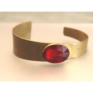 Vintage Asymmetrical Cuff Bracelet Red Stone Acrylic or Lucite